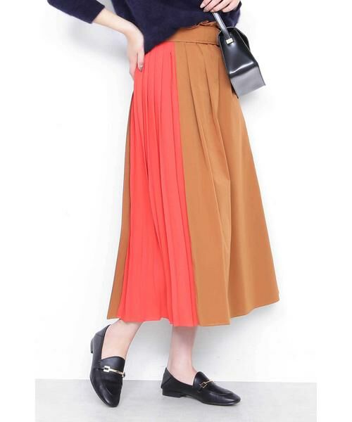 ＊＊N.Natural Beauty Basic / エヌ ナチュラルビューティーベーシック スカート | バイカラープリーツスカート（キャメル×オレンジ1）