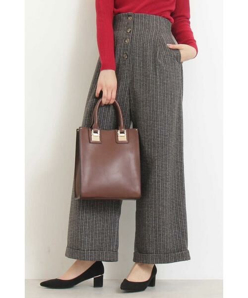 ＊＊N.Natural Beauty Basic / エヌ ナチュラルビューティーベーシック パンツ | チェックフロントボタンワイドパンツ（グレー×ブルー1）