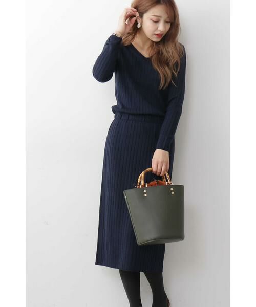 ＊＊N.Natural Beauty Basic / エヌ ナチュラルビューティーベーシック ワンピース | ウールブラウジングリブニットワンピース（ネイビー）