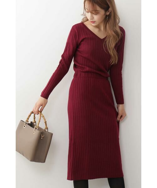 ＊＊N.Natural Beauty Basic / エヌ ナチュラルビューティーベーシック ワンピース | ウールブラウジングリブニットワンピース（ボルドー）