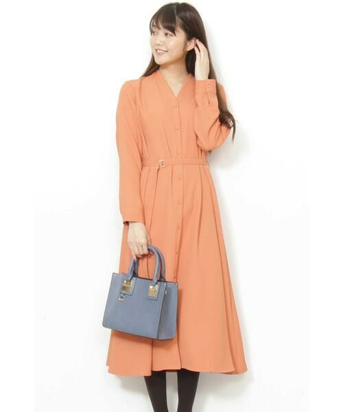 ＊＊N.Natural Beauty Basic / エヌ ナチュラルビューティーベーシック ワンピース | Aラインミモレタイトベルトワンピース（オレンジ1）