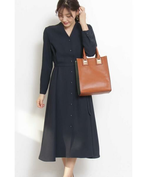 ＊＊N.Natural Beauty Basic / エヌ ナチュラルビューティーベーシック ワンピース | Aラインミモレタイトベルトワンピース（ネイビー）