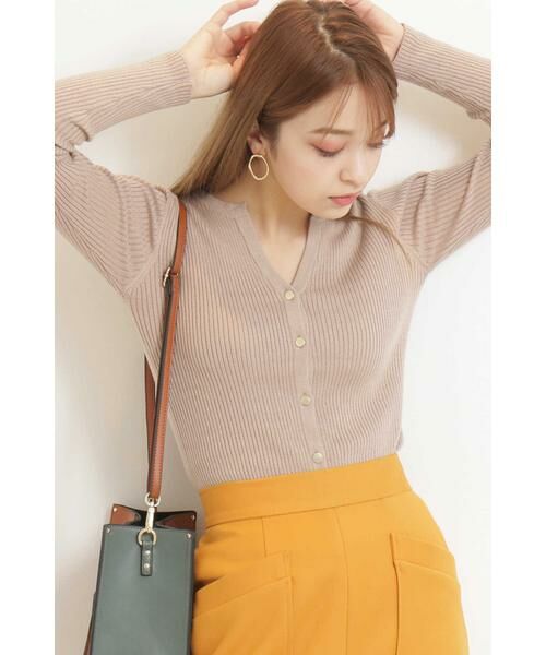 ＊＊N.Natural Beauty Basic / エヌ ナチュラルビューティーベーシック カーディガン・ボレロ | キーネックリブニット（ベージュ）