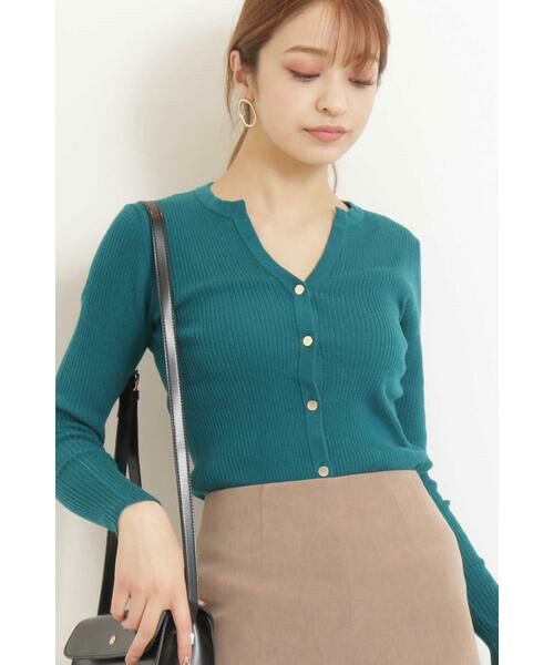 ＊＊N.Natural Beauty Basic / エヌ ナチュラルビューティーベーシック カーディガン・ボレロ | キーネックリブニット（グリーン）