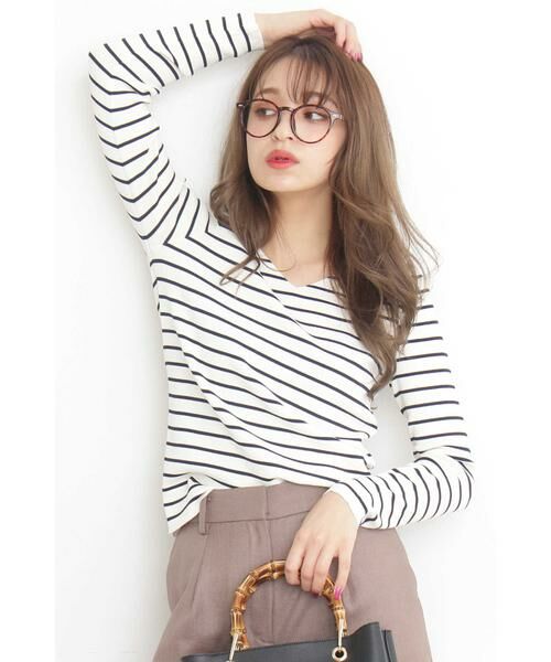 ＊＊N.Natural Beauty Basic / エヌ ナチュラルビューティーベーシック ニット・セーター | 総針Vネックニット（オフ×ネイビーボーダー1）