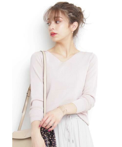 ＊＊N.Natural Beauty Basic / エヌ ナチュラルビューティーベーシック ニット・セーター | 総針Vネックニット（ピンク）