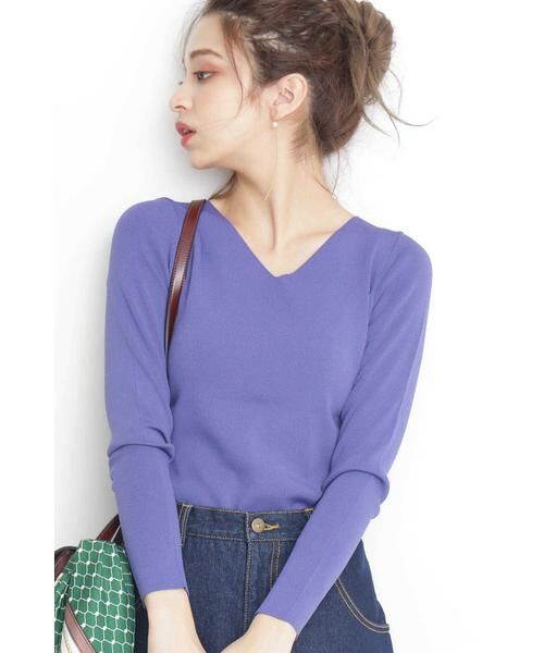 ＊＊N.Natural Beauty Basic / エヌ ナチュラルビューティーベーシック ニット・セーター | 総針Vネックニット（パープル）