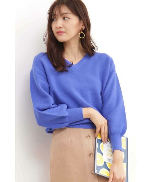 ＊＊N.Natural Beauty Basic / エヌ ナチュラルビューティーベーシック ニット・セーター | ガーターVネックフォルムニット（ブルー）