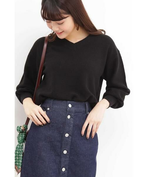 ＊＊N.Natural Beauty Basic / エヌ ナチュラルビューティーベーシック ニット・セーター | ガーターVネックフォルムニット（ブラック）