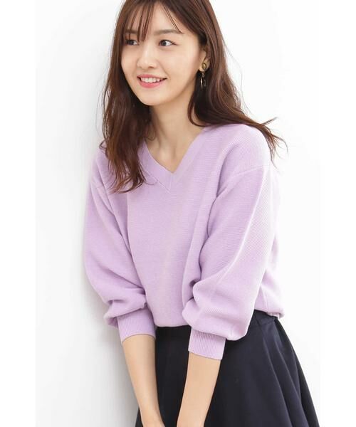 ＊＊N.Natural Beauty Basic / エヌ ナチュラルビューティーベーシック ニット・セーター | ガーターVネックフォルムニット（パープル）