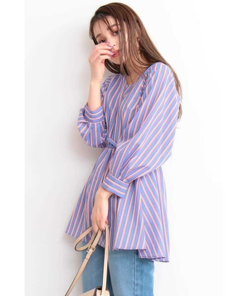 ＊＊N.Natural Beauty Basic / エヌ ナチュラルビューティーベーシック シャツ・ブラウス | マルチカラーストライプブラウス（ブルー×オレンジストライプ1）