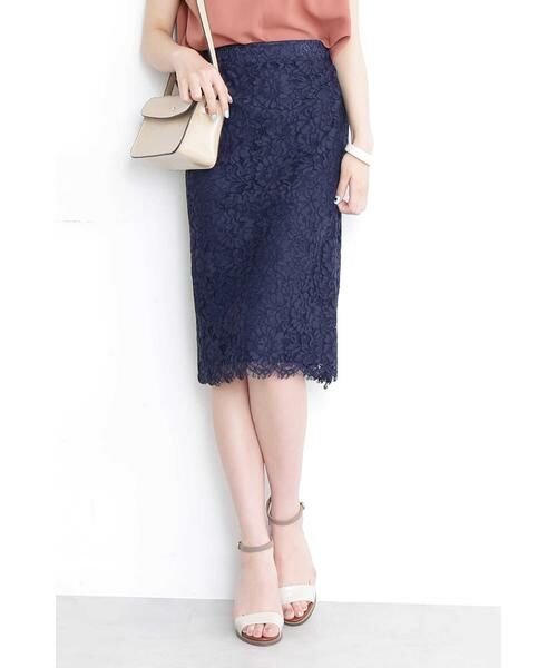＊＊N.Natural Beauty Basic / エヌ ナチュラルビューティーベーシック スカート | レースミモレスカート（ネイビー）