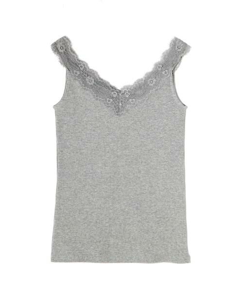 ＊＊N.Natural Beauty Basic / エヌ ナチュラルビューティーベーシック カットソー | リブインナーレース付きVネックキャミソール（グレー）