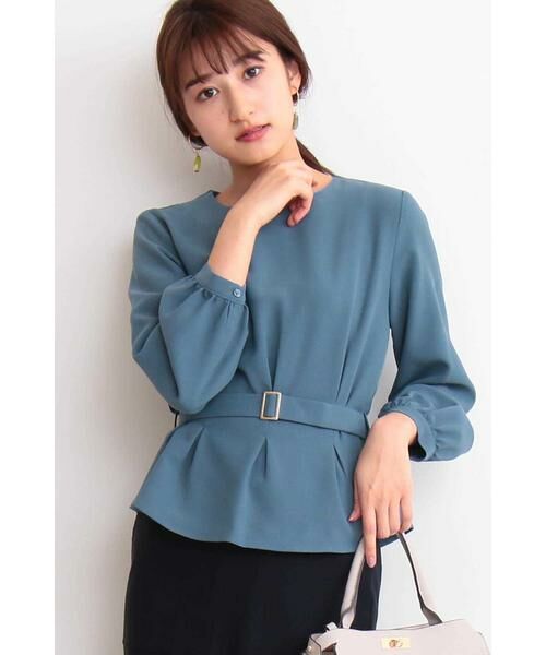 ＊＊N.Natural Beauty Basic / エヌ ナチュラルビューティーベーシック シャツ・ブラウス | ウエストタックペプラムブラウス（ブルー）