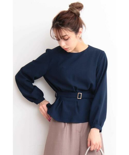 ＊＊N.Natural Beauty Basic / エヌ ナチュラルビューティーベーシック シャツ・ブラウス | ウエストタックペプラムブラウス（ネイビー）