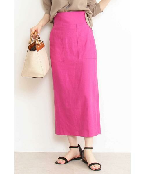 ＊＊N.Natural Beauty Basic / エヌ ナチュラルビューティーベーシック スカート | 麻タイトマキシスカート（ピンク）