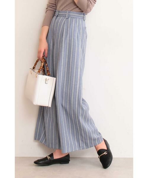 **N.Natural Beauty Basic / エヌ ナチュラルビューティーベーシック パンツ | リスタビュールワイドパンツ(ブルー×オフストライプ1)