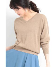 コットンアサVネックニット