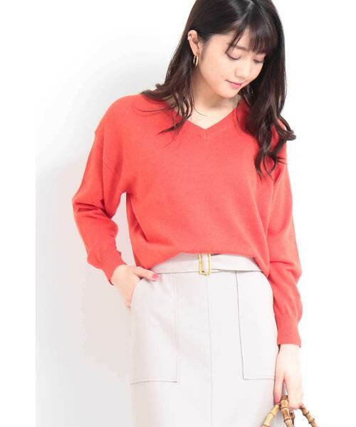 ＊＊N.Natural Beauty Basic / エヌ ナチュラルビューティーベーシック ニット・セーター | コットンアサVネックニット（オレンジ）