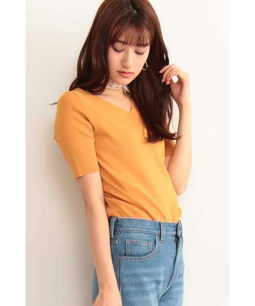 ＊＊N.Natural Beauty Basic / エヌ ナチュラルビューティーベーシック ニット・セーター | 総針コンパクトVネックニット（イエロー）