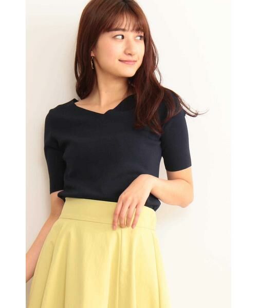 ＊＊N.Natural Beauty Basic / エヌ ナチュラルビューティーベーシック ニット・セーター | 総針コンパクトVネックニット（ネイビー）