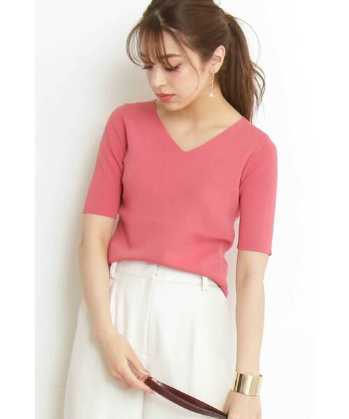 ＊＊N.Natural Beauty Basic / エヌ ナチュラルビューティーベーシック ニット・セーター | 総針コンパクトVネックニット（ピンク1）