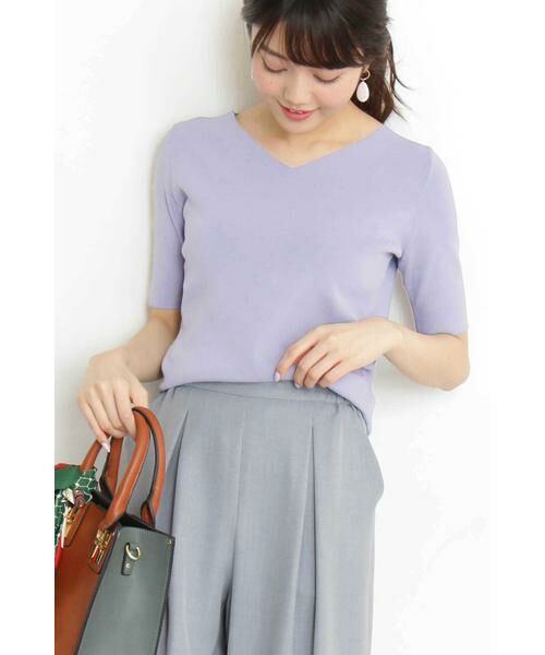 ＊＊N.Natural Beauty Basic / エヌ ナチュラルビューティーベーシック ニット・セーター | 総針コンパクトVネックニット（パープル）