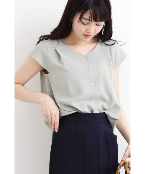 ＊＊N.Natural Beauty Basic / エヌ ナチュラルビューティーベーシック シャツ・ブラウス | ハートネックタックブラウス（ライトグリーン）