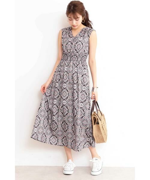 ＊＊N.Natural Beauty Basic / エヌ ナチュラルビューティーベーシック ワンピース | ハイウエストシャーリングマキシワンピース（ダマスク2）