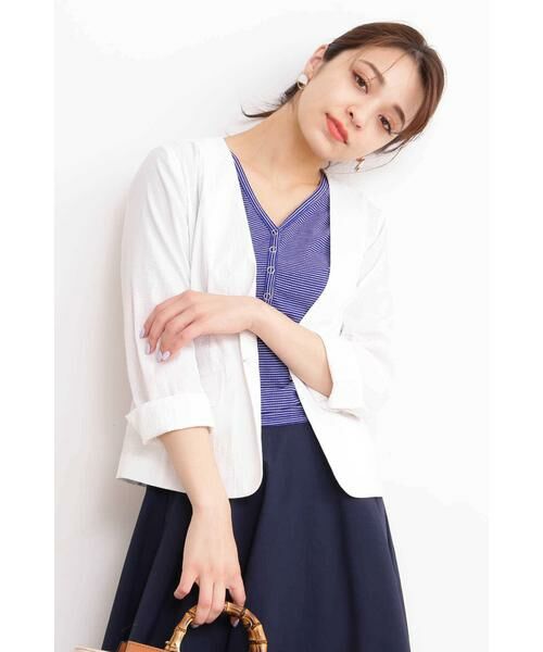 ＊＊N.Natural Beauty Basic / エヌ ナチュラルビューティーベーシック テーラードジャケット | シアーサッカーノーカラージャケット（ホワイト）