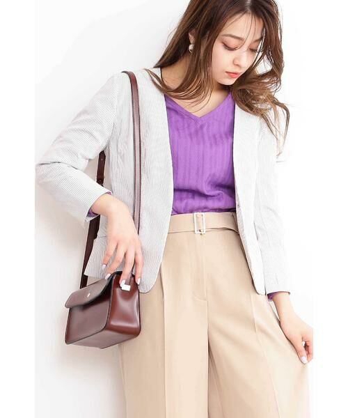 ＊＊N.Natural Beauty Basic / エヌ ナチュラルビューティーベーシック テーラードジャケット | シアーサッカーノーカラージャケット（グレー1）