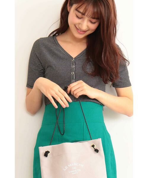 ＊＊N.Natural Beauty Basic / エヌ ナチュラルビューティーベーシック カットソー | テレコボーダーヘンリーネックTシャツ（ブラックボーダー1）