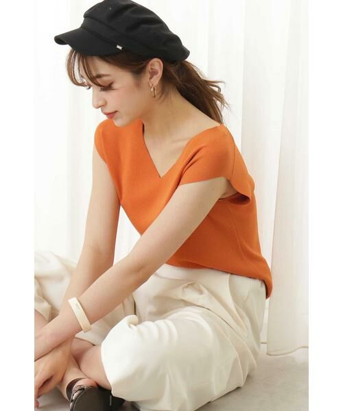 ＊＊N.Natural Beauty Basic / エヌ ナチュラルビューティーベーシック ニット・セーター | 総針ノースリーブVネックニット（オレンジ）