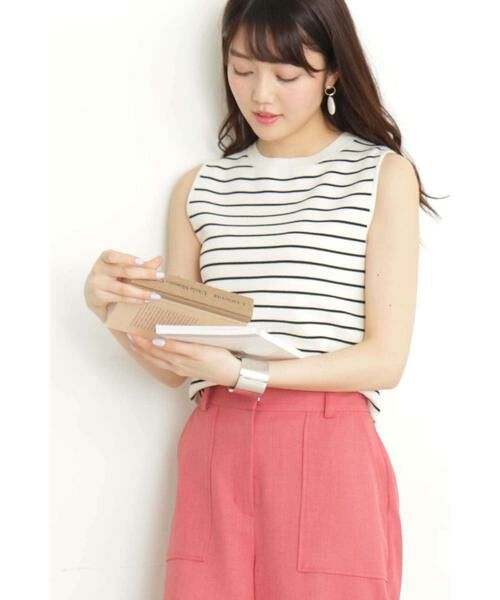 ＊＊N.Natural Beauty Basic / エヌ ナチュラルビューティーベーシック ニット・セーター | ミラノリブノースリーブニット（オフ×ブラック2）