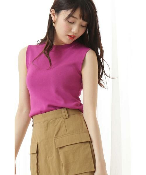 ＊＊N.Natural Beauty Basic / エヌ ナチュラルビューティーベーシック ニット・セーター | 総針ノースリーブハイネックニット（パープル）