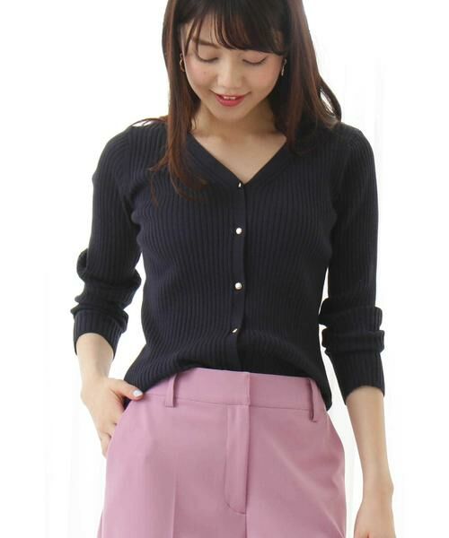 ＊＊N.Natural Beauty Basic / エヌ ナチュラルビューティーベーシック カーディガン・ボレロ | 柄編みリブニットカーディガン（ネイビー）
