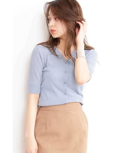 ＊＊N.Natural Beauty Basic / エヌ ナチュラルビューティーベーシック カーディガン・ボレロ | ドライタッチVネックリブニットカーディガン（ブルー）