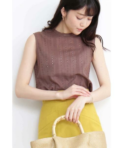 ＊＊N.Natural Beauty Basic / エヌ ナチュラルビューティーベーシック シャツ・ブラウス | コットンレースノースリーブブラウス（ブラウン）