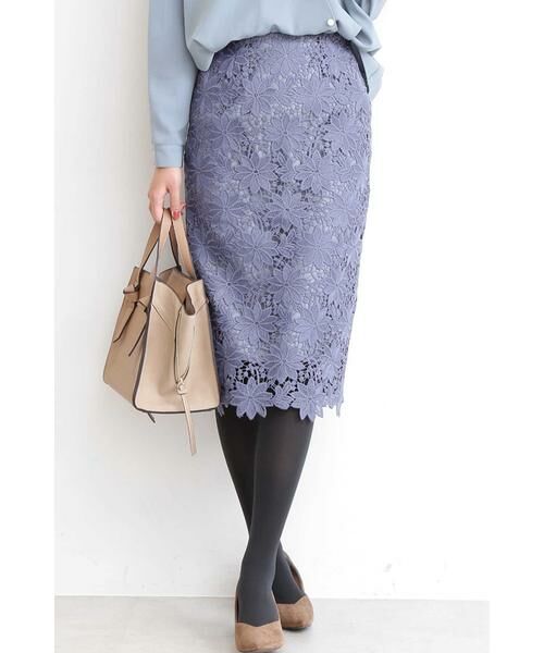 ＊＊N.Natural Beauty Basic / エヌ ナチュラルビューティーベーシック スカート | ケミカルレースタイトスカート（ブルー1）