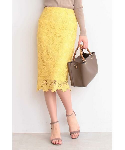 ＊＊N.Natural Beauty Basic / エヌ ナチュラルビューティーベーシック スカート | ケミカルレースタイトスカート（イエロー）