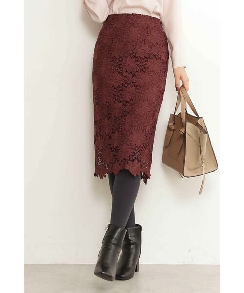 ＊＊N.Natural Beauty Basic / エヌ ナチュラルビューティーベーシック スカート | ケミカルレースタイトスカート（ボルドー）