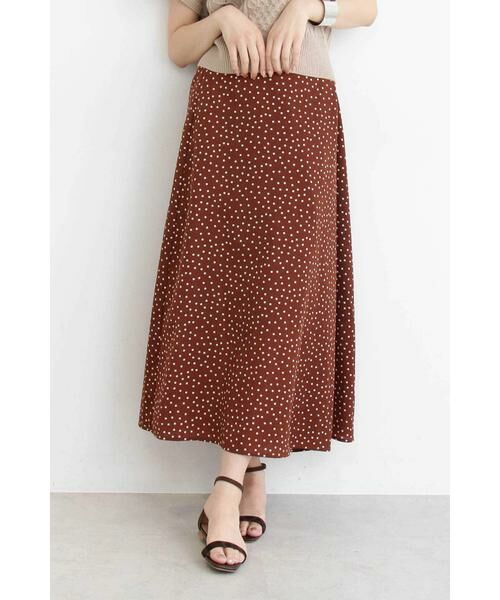 ＊＊N.Natural Beauty Basic / エヌ ナチュラルビューティーベーシック スカート | カシュクールタイトマキシスカート（ブラウン×シロドット1）