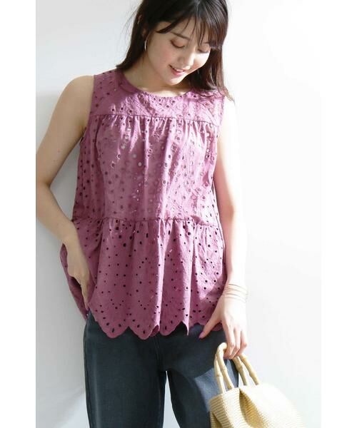 ＊＊N.Natural Beauty Basic / エヌ ナチュラルビューティーベーシック シャツ・ブラウス | コットンレースティアードブラウス（ピンク）