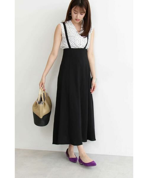 ＊＊N.Natural Beauty Basic / エヌ ナチュラルビューティーベーシック スカート | サスペンダー付フレアマキシスカート（ブラック）