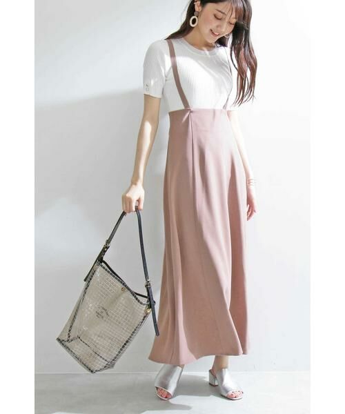 ＊＊N.Natural Beauty Basic / エヌ ナチュラルビューティーベーシック スカート | サスペンダー付フレアマキシスカート（ベージュ）