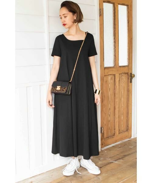 ＊＊N.Natural Beauty Basic / エヌ ナチュラルビューティーベーシック ワンピース | イレギュラーネックカットマキシワンピース（ブラック）