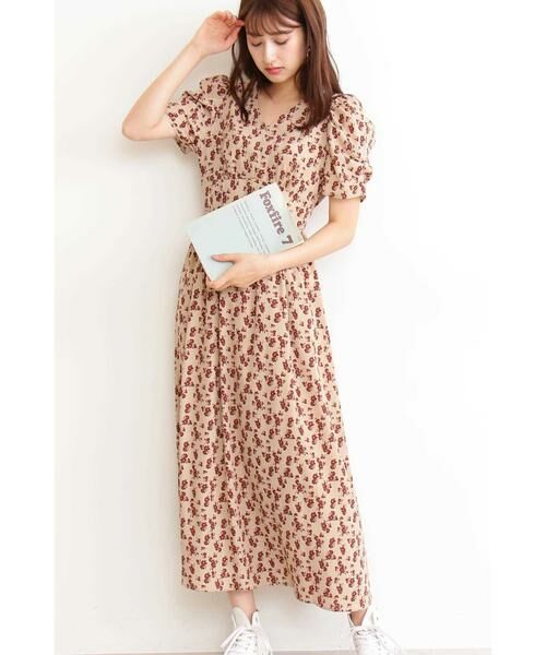 ＊＊N.Natural Beauty Basic / エヌ ナチュラルビューティーベーシック ワンピース | パワーショルダーマキシワンピース（ベージュ×ブラウン1）