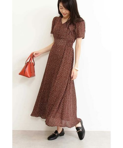 ＊＊N.Natural Beauty Basic / エヌ ナチュラルビューティーベーシック ワンピース | ドットウエストシャーリングワンピース（ブラウン×オフドット1）