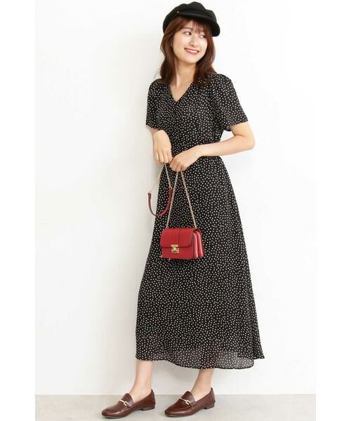 ＊＊N.Natural Beauty Basic / エヌ ナチュラルビューティーベーシック ワンピース | ドットウエストシャーリングワンピース（ブラック×オフドット1）