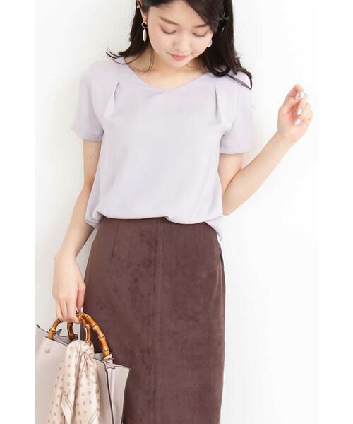 ＊＊N.Natural Beauty Basic / エヌ ナチュラルビューティーベーシック シャツ・ブラウス | タックドレープVネック半袖ブラウス（パープル）